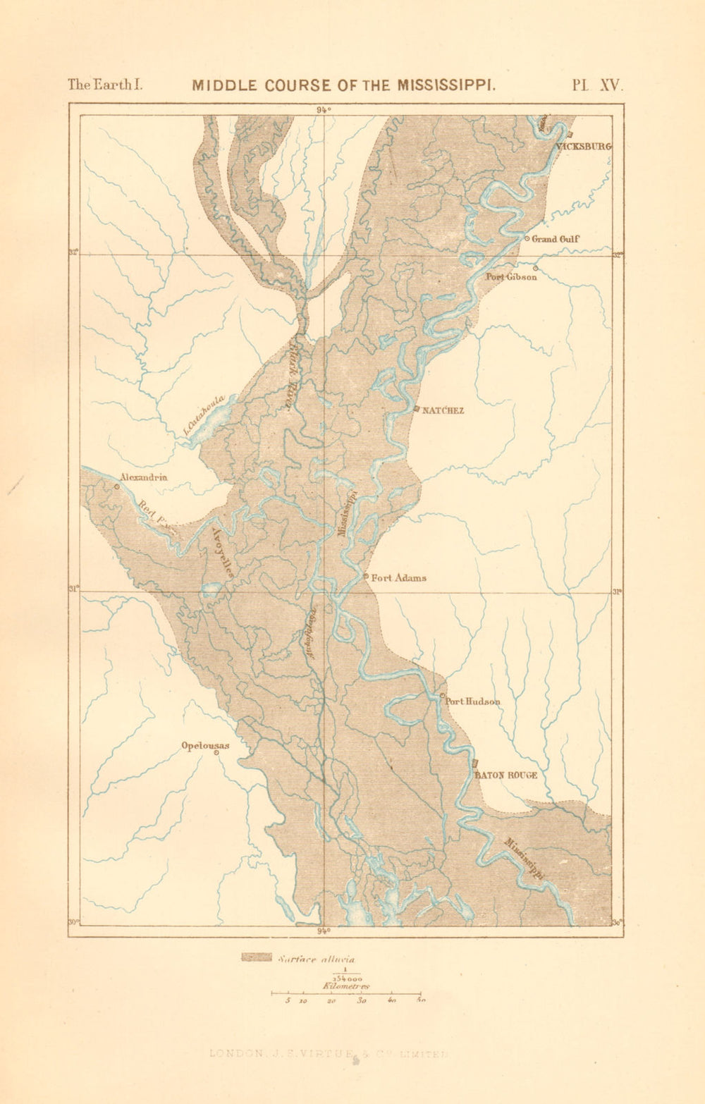 Mississippi middle course. Louisiana. Baton Rouge Vicksburg Natchez 1886 map