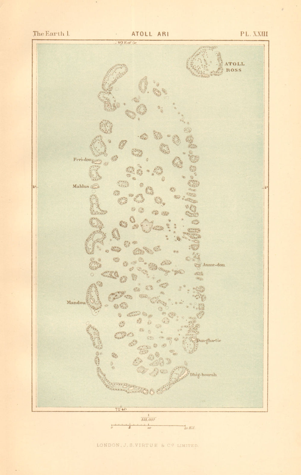 Atoll Ari, Maldives 1886 old antique vintage map plan chart