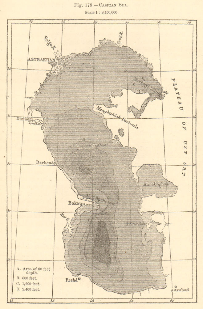 Caspian Sea. Baku Astrakhan. Sketch map 1886 old antique plan chart