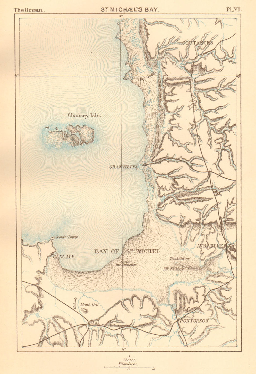 St Michael's Bay. Normandy. Mont St Michel Granville Avranches 1886 old map