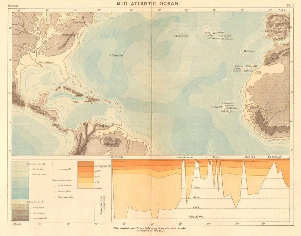 The Mid Atlantic Ocean 1886 old antique vintage map plan chart