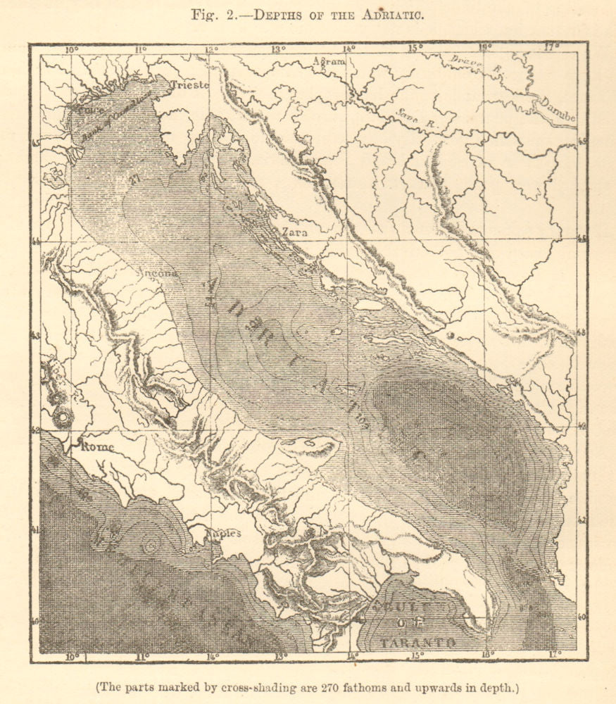 Depths of the Adriatic. Dalmatia Italy. Sketch map 1886 old antique chart