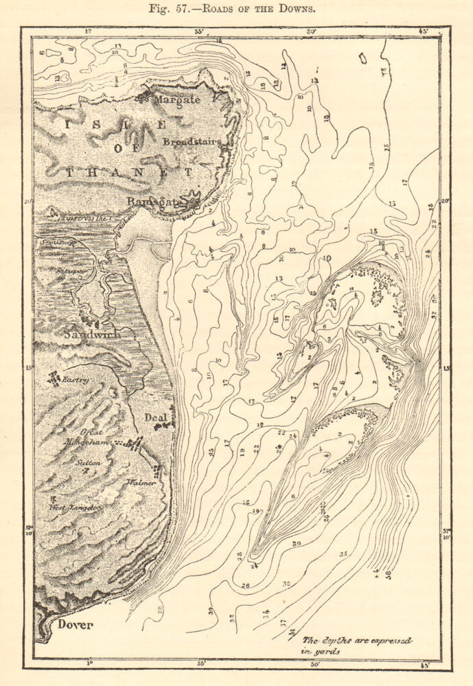Downs roadstead. Kent Thanet Ramsgate Margate Dover Sandwich. Sketch map 1886