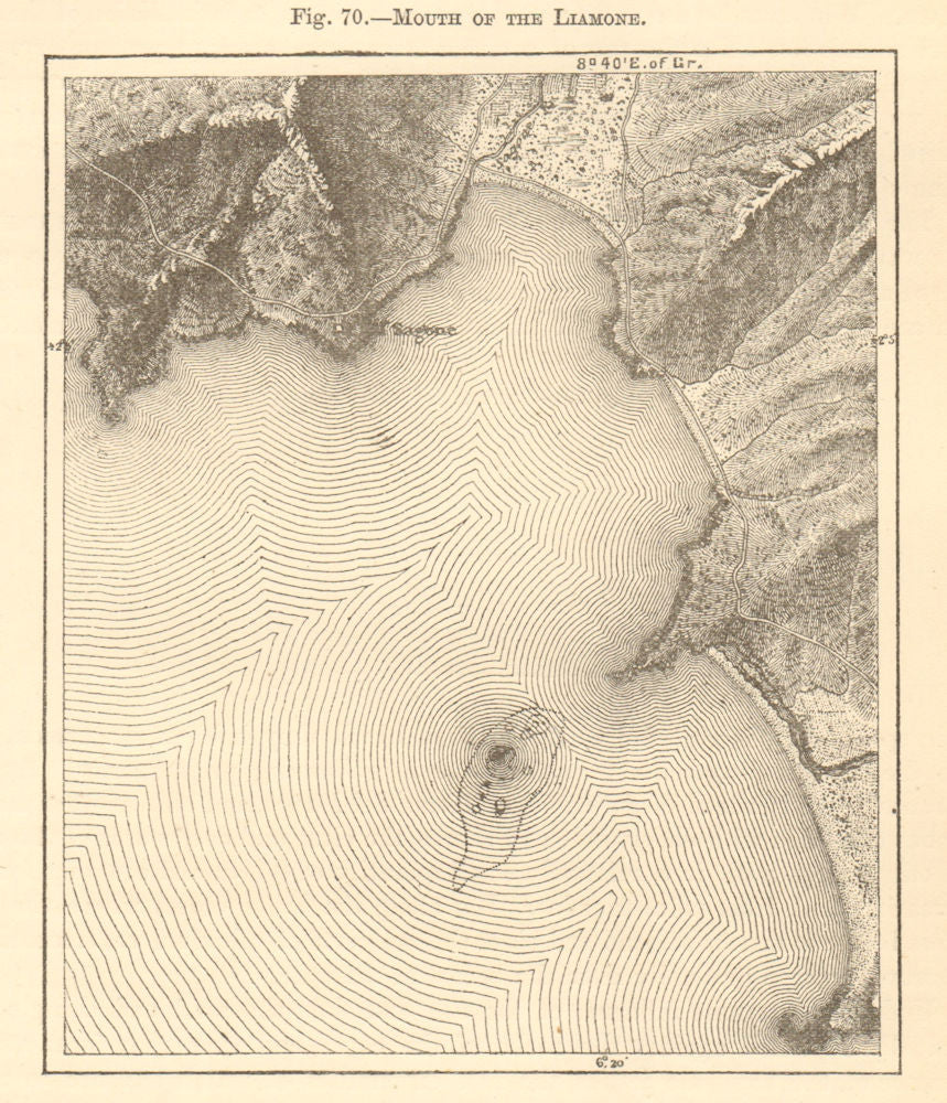 Mouth of the Liamone. Corsica. Golfe de Sagone. Sketch map 1886 old