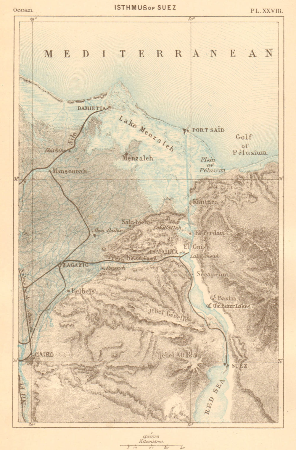 Isthmus of Suez. Egypt. Cairo 1886 old antique vintage map plan chart
