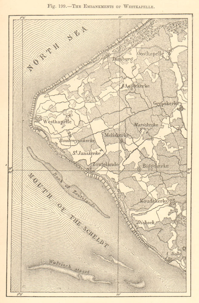 The Embankments of Westkapelle. Netherlands. Meliskerke. Sketch map 1886