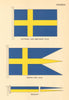 SWEDEN FLAGS. National and Merchant Flag, Ensign and Jack, Pendant 1955 print