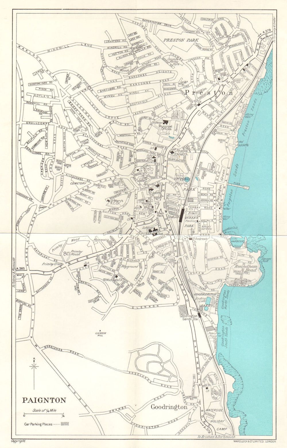 PAIGNTON vintage town/city plan. Devon. Roundham Head. WARD LOCK 1963 old map