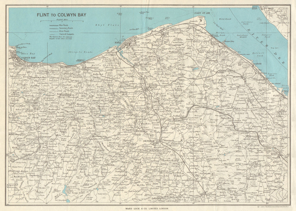 NORTH EAST WALES. Flint Rhyl Colwyn Bay Denbigh River Dee. WARD LOCK 1961 map