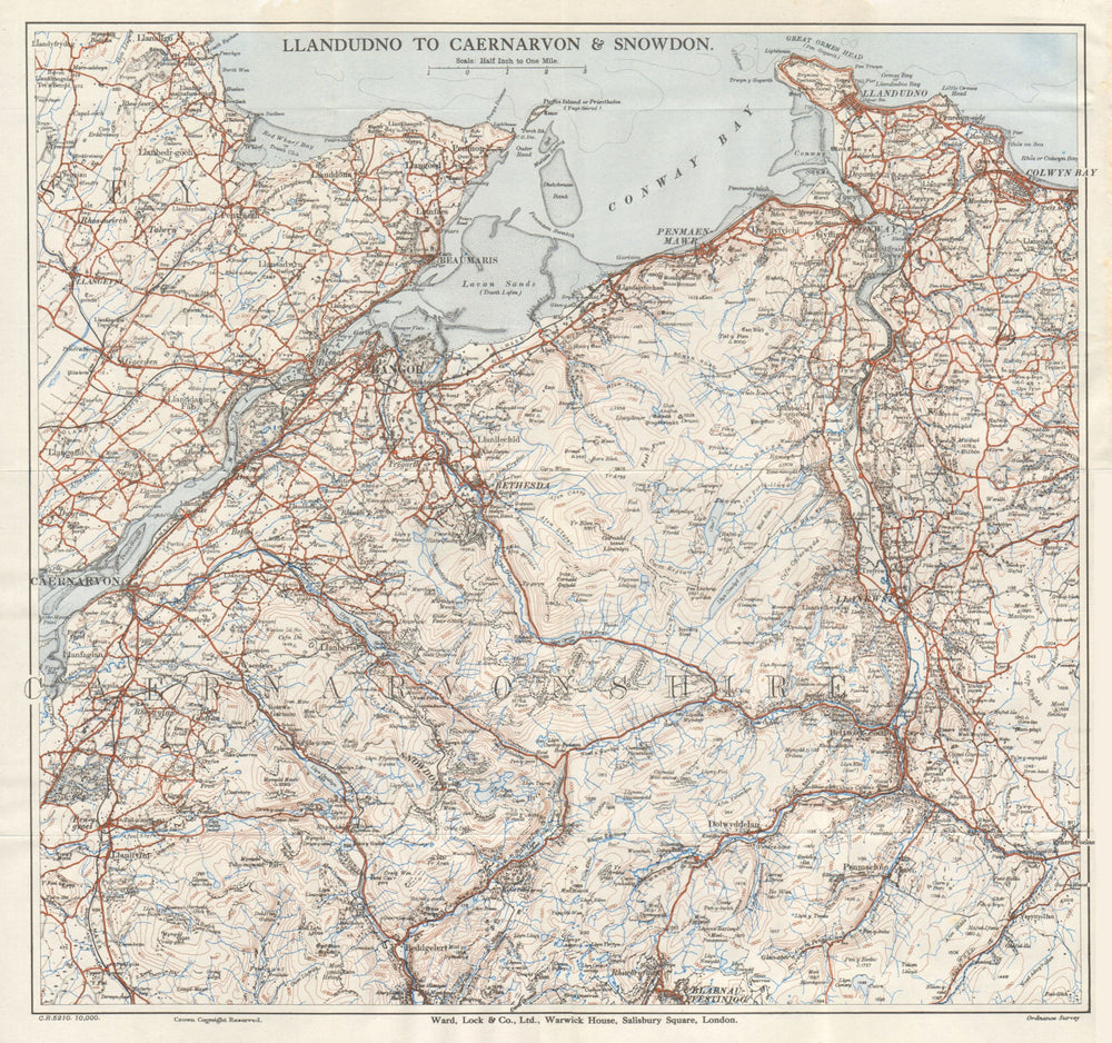 SNOWDONIA NORTH Llandudno Bangor Menai Strait Caernarvon. WARD LOCK 1934 map
