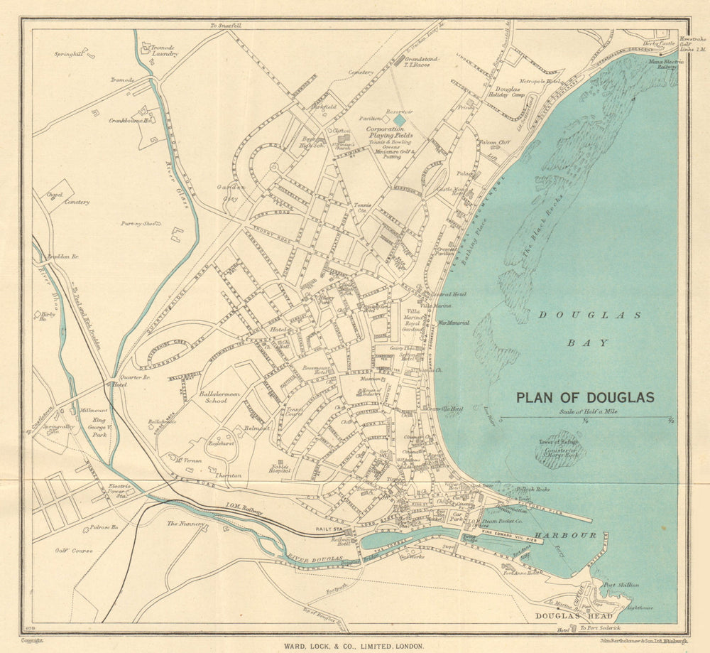 DOUGLAS vintage town/city plan. Isle of Man. WARD LOCK 1951 old vintage map