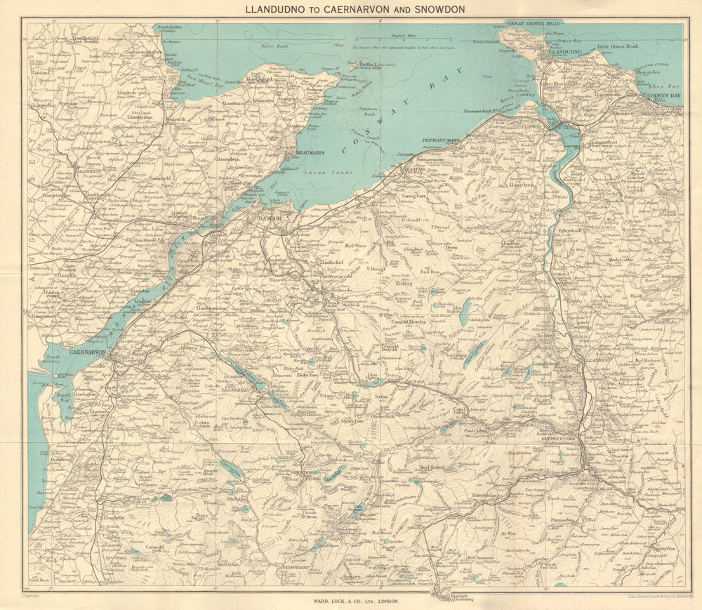 NORTH WEST WALES Snowdonia Llandudno Caernarfon Anglesey. WARD LOCK c1936 map