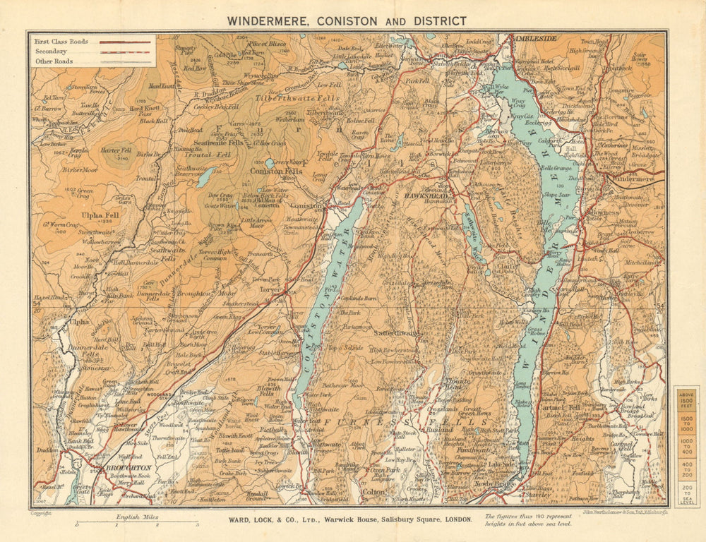 WINDERMERE & CONISTON WATER. Ambleside Lake District Cumbria. WARD LOCK 1935 map