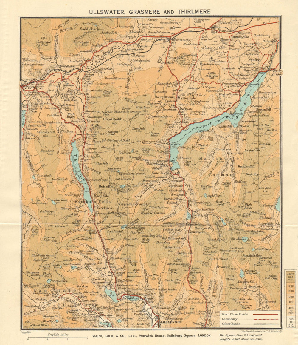 ULLSWATER, GRASMERE & THIRLMERE. Lake District. Cumbria. WARD LOCK 1935 map