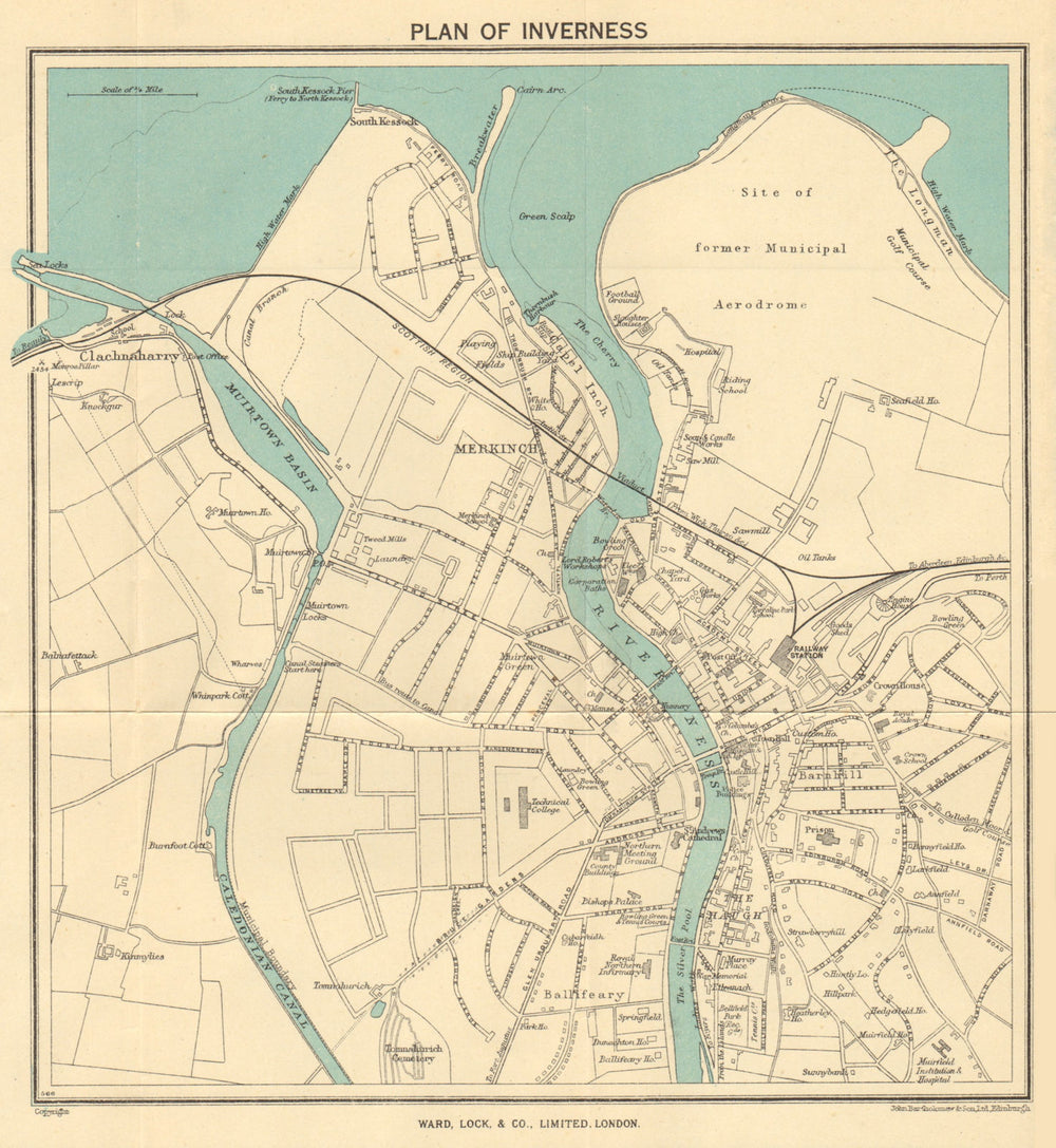 INVERNESS vintage town/city plan. Scotland. WARD LOCK 1950 old vintage map