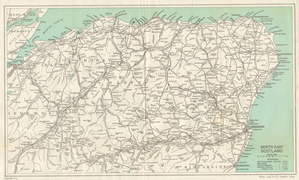 NORTH EAST SCOTLAND Aberdeen Kincardine Banff Inverness Moray WARD LOCK 1950 map