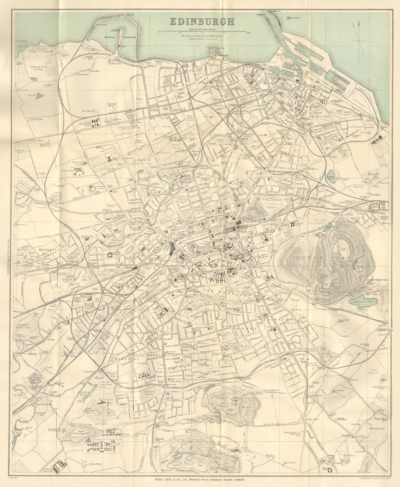 EDINBURGH & LEITH vintage town/city plan. Scotland. WARD LOCK 1922 old ...