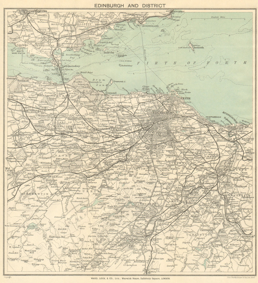 EDINBURGH environs. Portobello Leith Dunfermline Dalkeith. WARD LOCK 1922 map