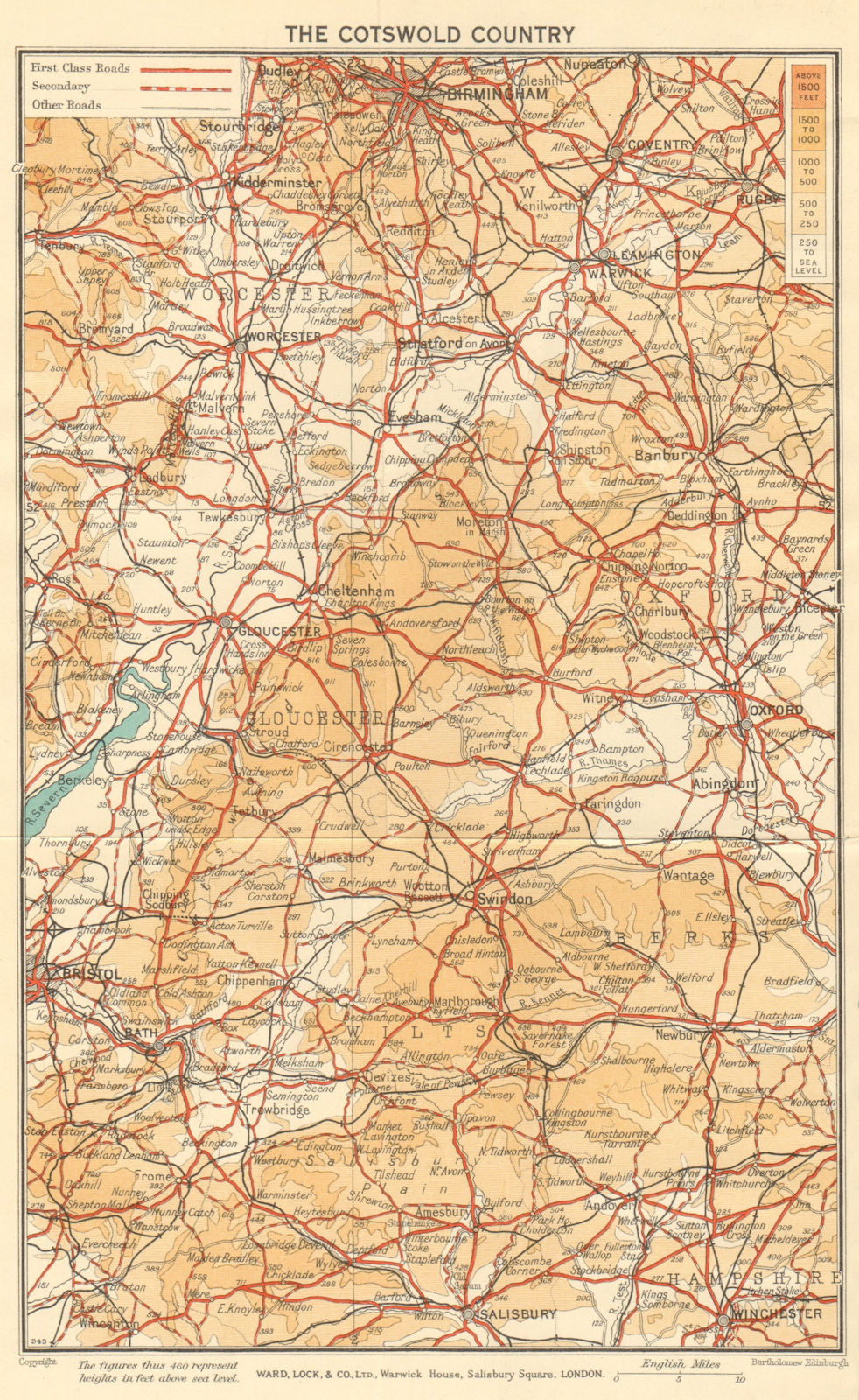 THE COTSWOLDS Gloucester Cheltenham Oxford Bath Cirencester. WARD LOCK 1940 map