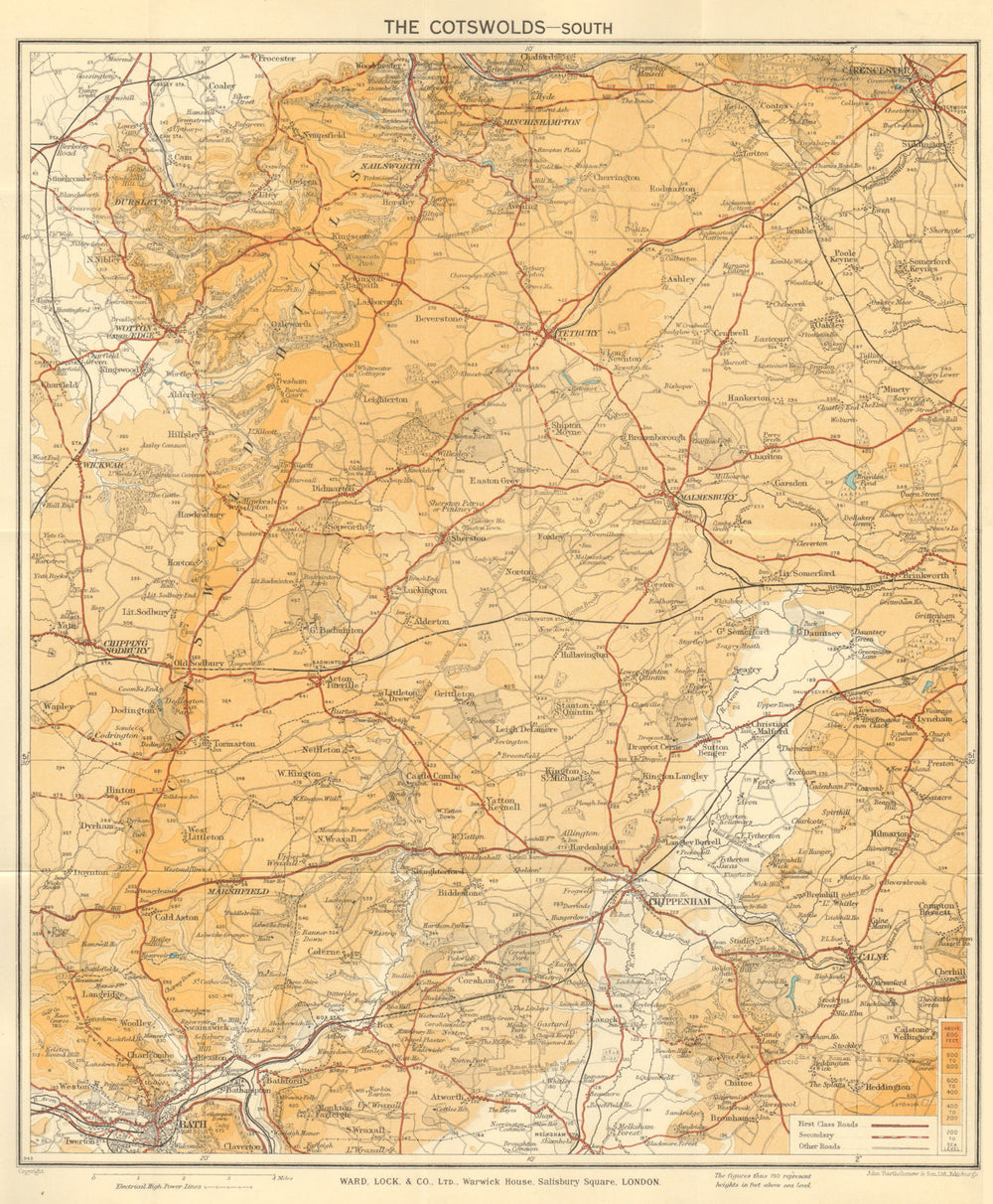 COTSWOLDS SOUTH Bath Cirencester Tetbury Chipping Sodbury. WARD LOCK 1940 map