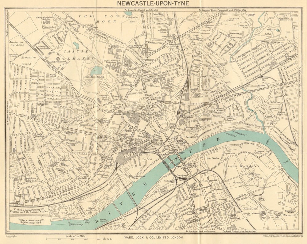 NEWCASTLE-UPON-TYNE vintage town/city plan. Gateshead. WARD LOCK 1948 old map