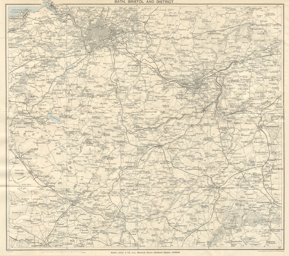 BATH & BRISTOL environs. Mendips/Cotswolds. Frome Wells Shepton Mallet 1935 map