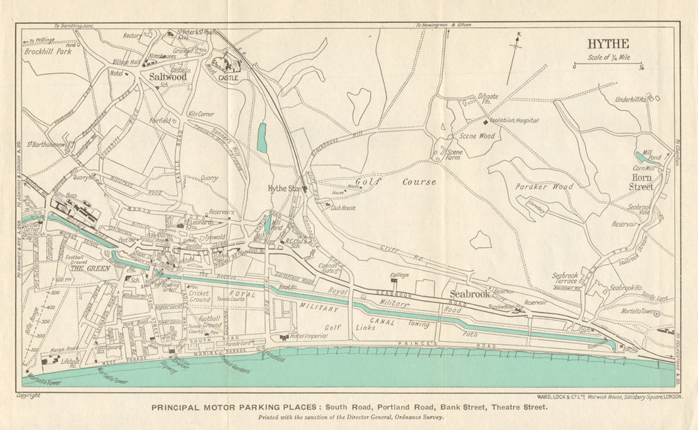 HYTHE vintage town/city plan. Saltwood Kent. WARD LOCK 1952 old vintage map