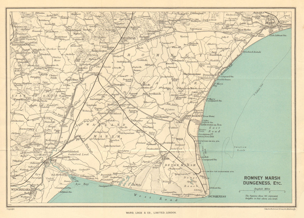 ROMNEY MARSH. Dungeness Rye Hythe Winchelsea. Walland Marsh. Kent 1952 old map