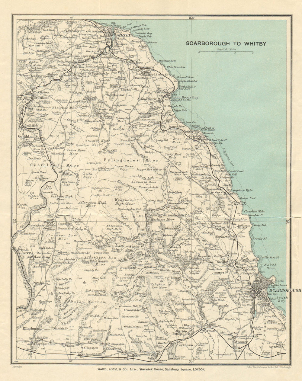 NORTH YORKSHIRE COAST & MOORS. Whitby Scarborough. WARD LOCK 1930 old map
