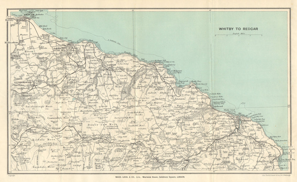 NORTH YORKSHIRE COAST & MOORS. Whitby Saltburn Redcar. WARD LOCK 1930 old map