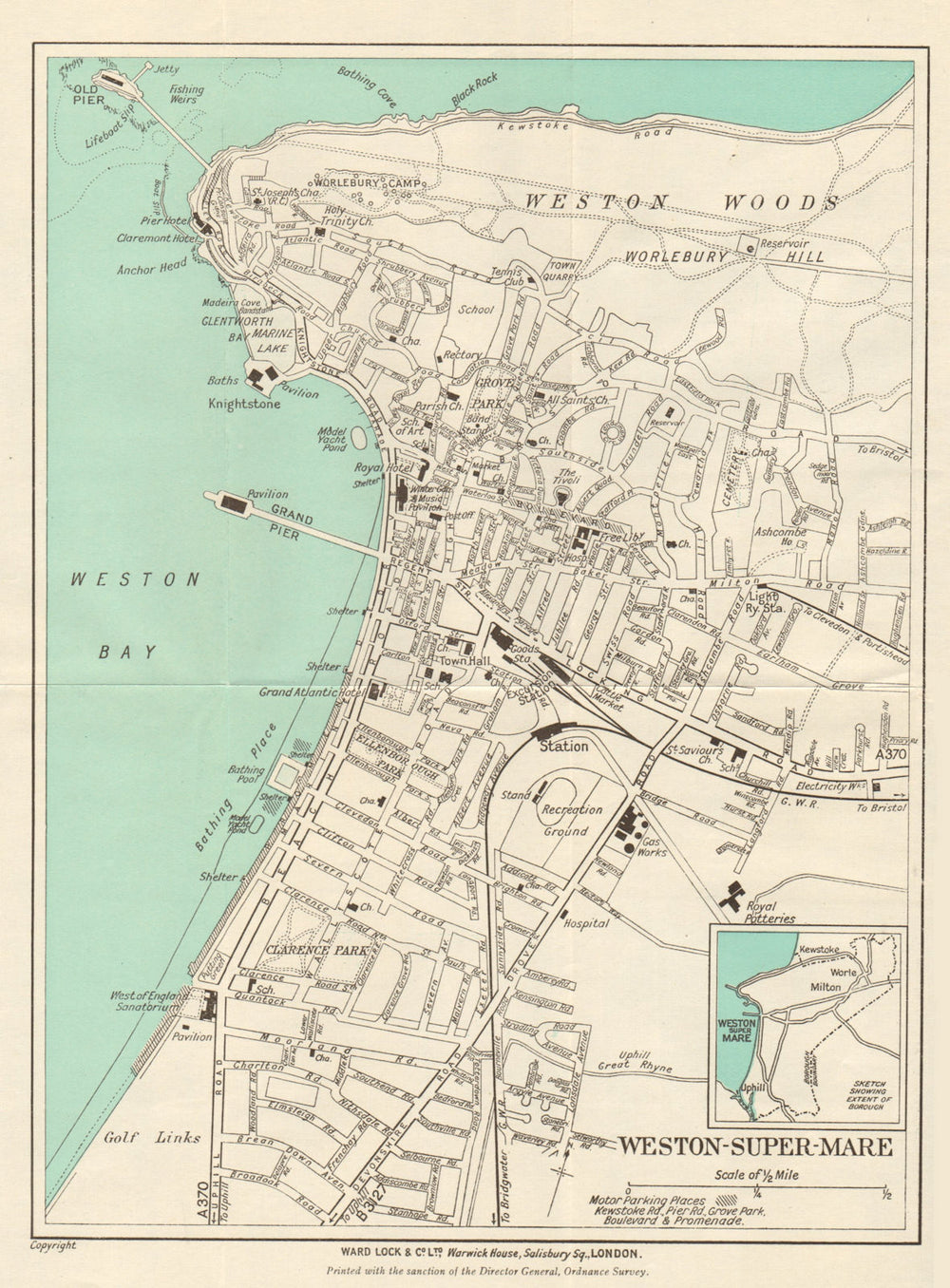 WESTON-SUPER-MARE vintage town/city plan. Somerset. WARD LOCK 1946 old map
