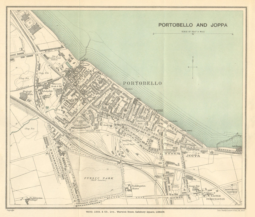 PORTOBELLO AND JOPPA vintage town/city plan. Scotland. WARD LOCK 1921 old map