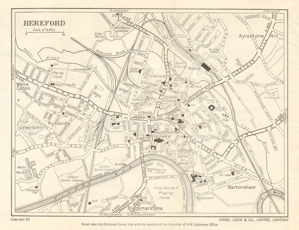 HEREFORD vintage town/city plan. Herefordshire. River Wye. WARD LOCK 1955 map