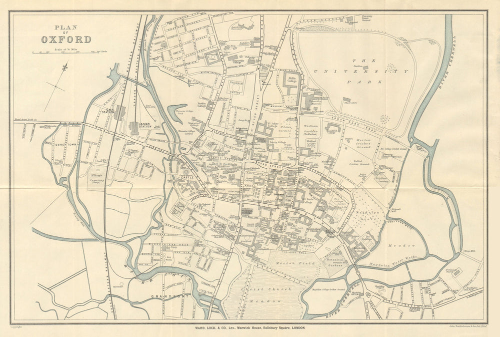 OXFORD vintage town/city plan. University colleges. WARD LOCK 1924 old map