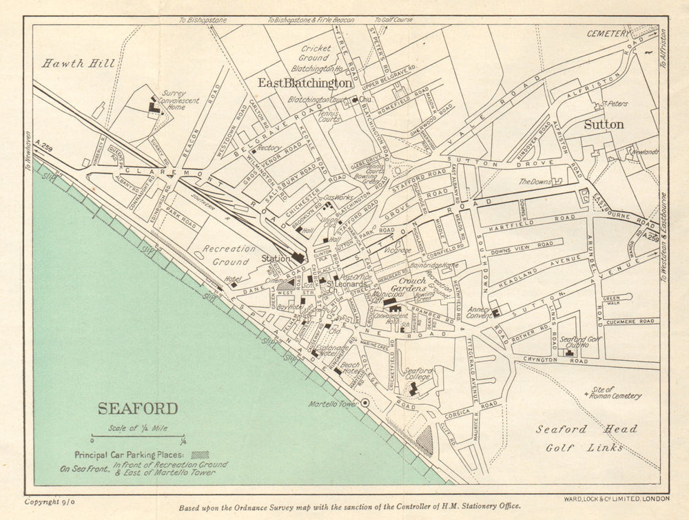 SEAFORD vintage town/city plan. Sussex. WARD LOCK c1948 old vintage map chart