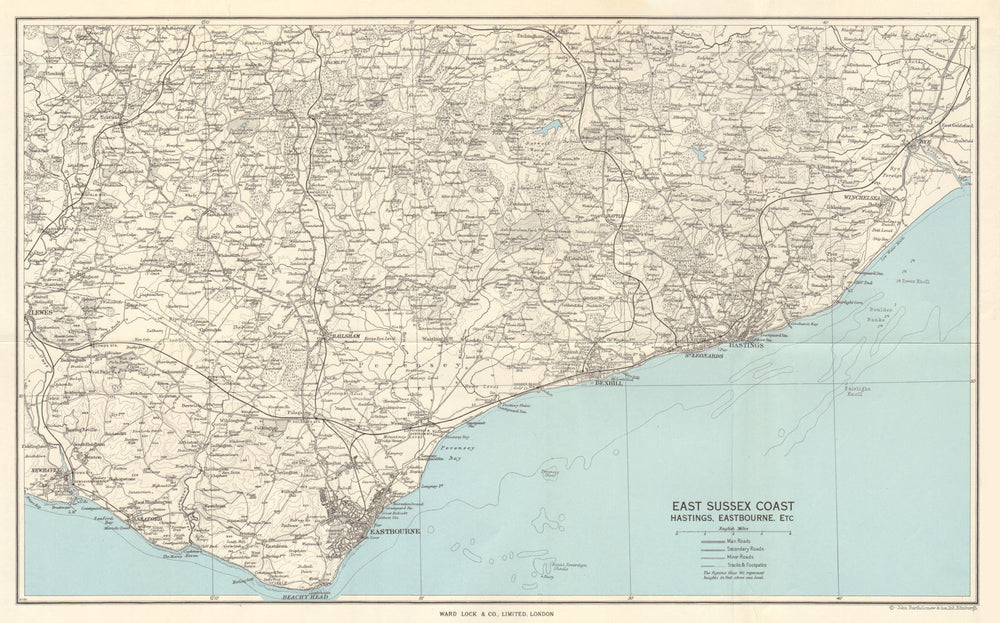 EAST SUSSEX COAST. Hastings Eastbourne Rye Bexhill Beachy Head 1961 old map