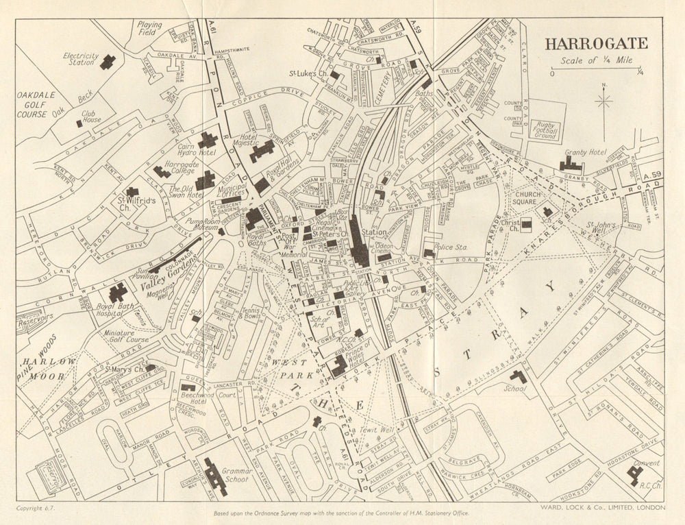 HARROGATE vintage town/city plan. Yorkshire. WARD LOCK 1961 old vintage map