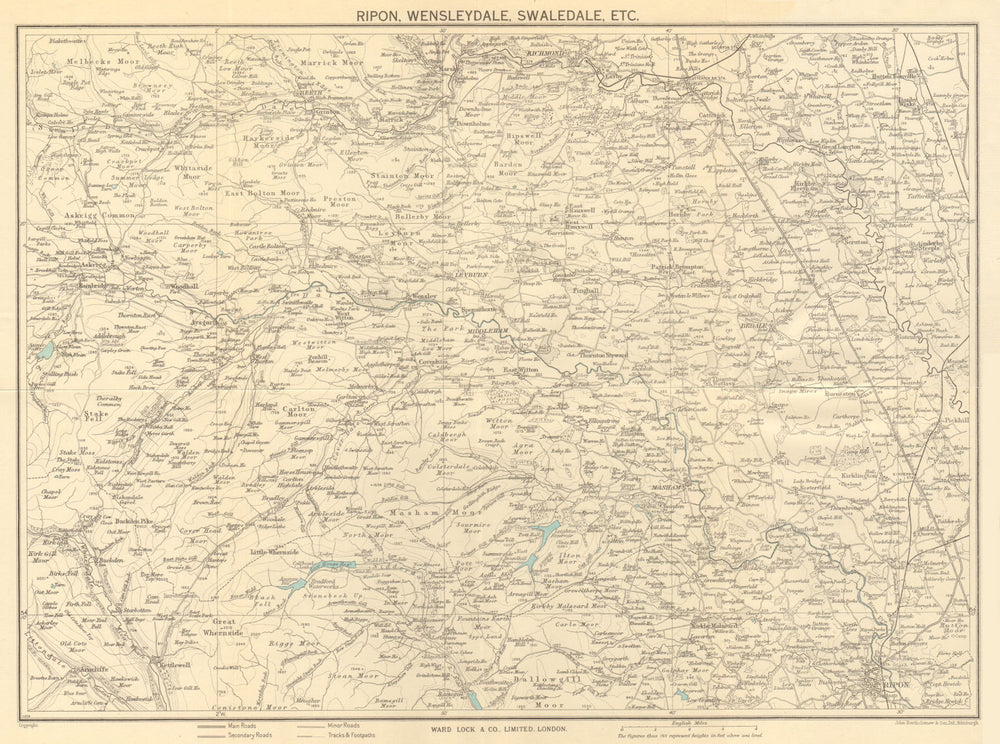 YORKSHIRE DALES Ripon Wensleydale Swaledale Richmond. WARD LOCK 1961 old map