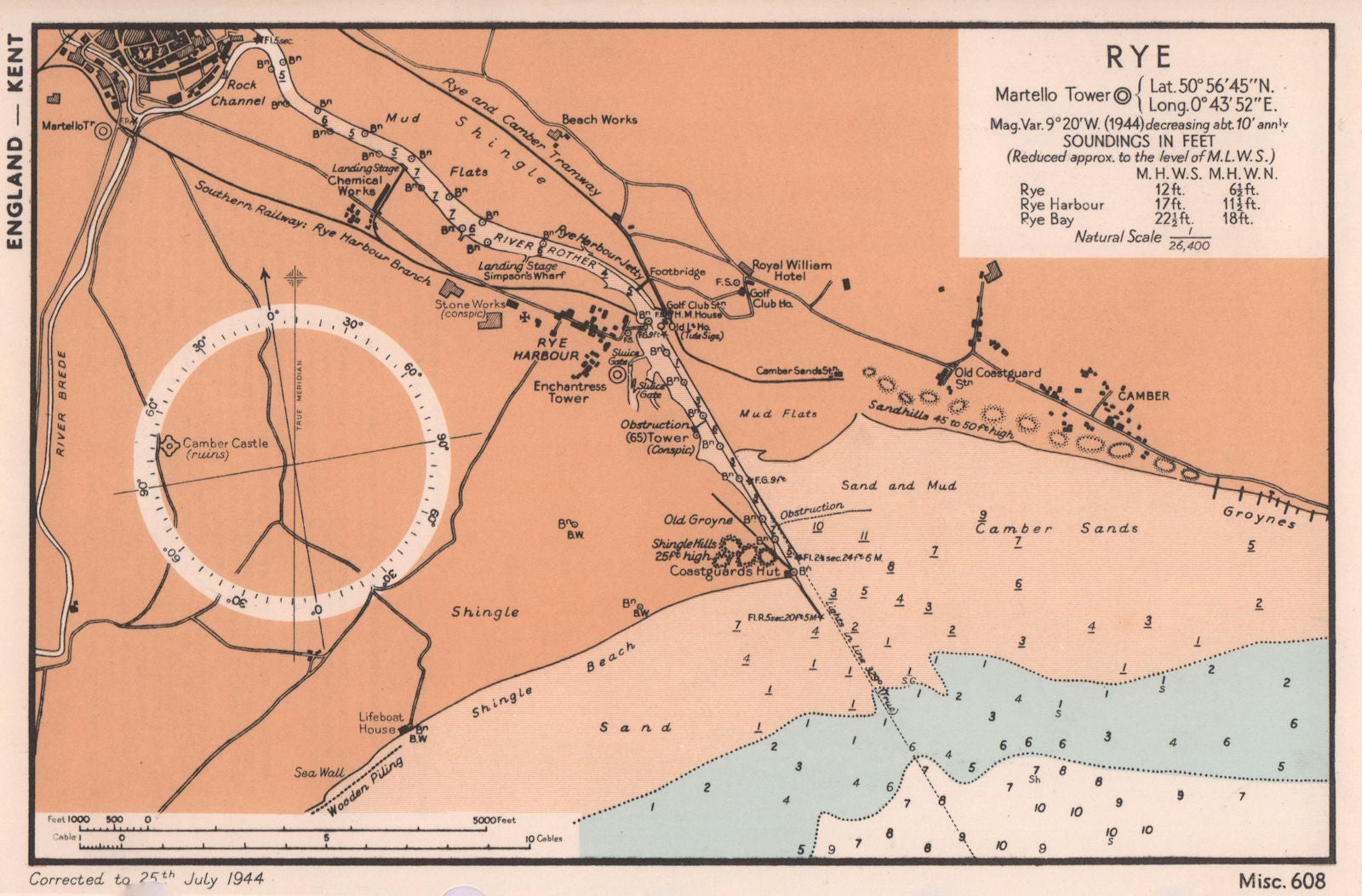 Rye Harbour sea coast chart. River Rother. Sussex. ADMIRALTY 1944 old ...