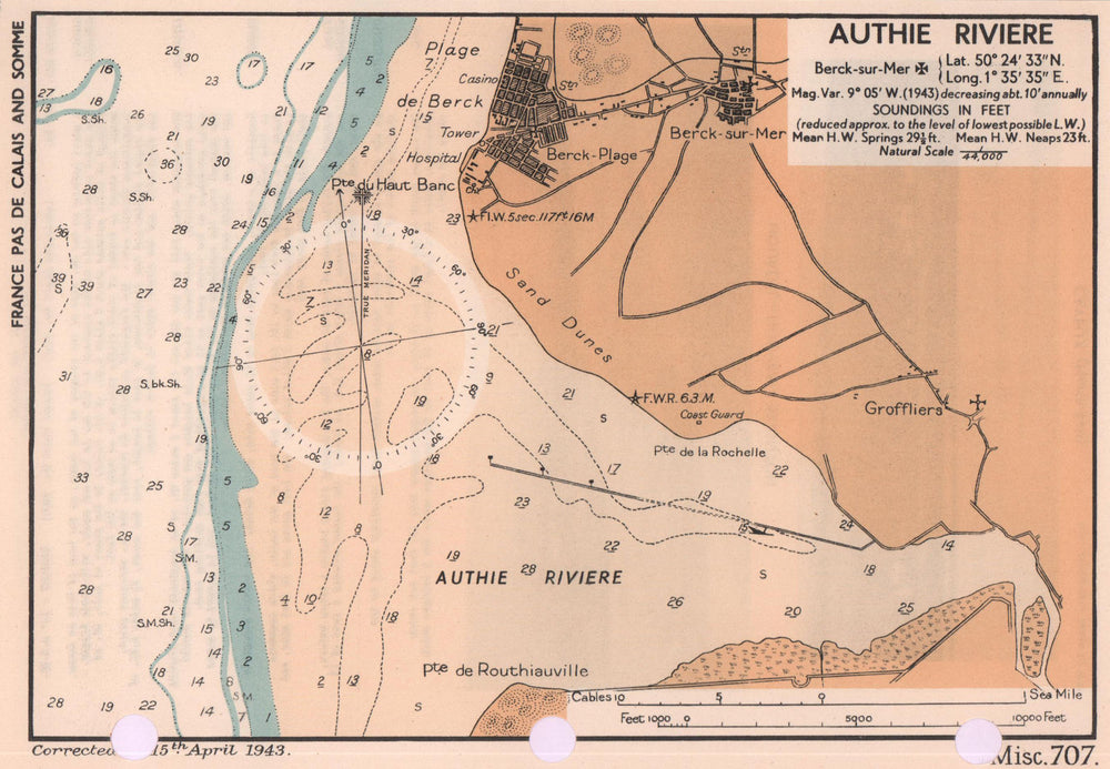 Authie Riviere coast chart. Berck town plan. D-Day planning map. ADMIRALTY 1943