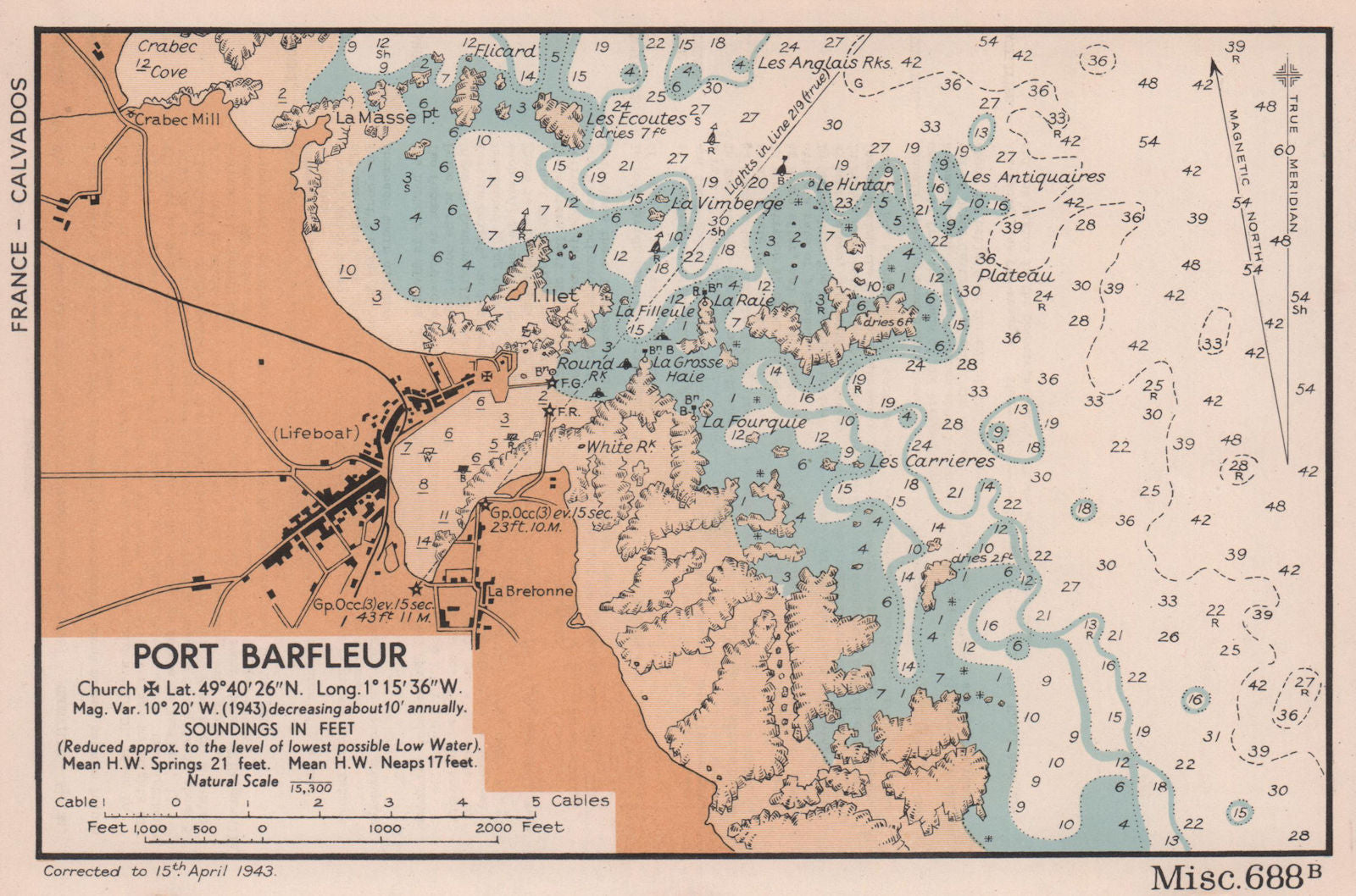 Port Barfleur sea coast chart. D-Day planning map. Manche. ADMIRALTY ...