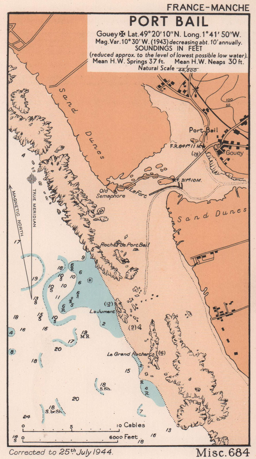 Port Bail. Gouey sea coast chart. D-Day planning map. Manche. ADMIRALTY 1944