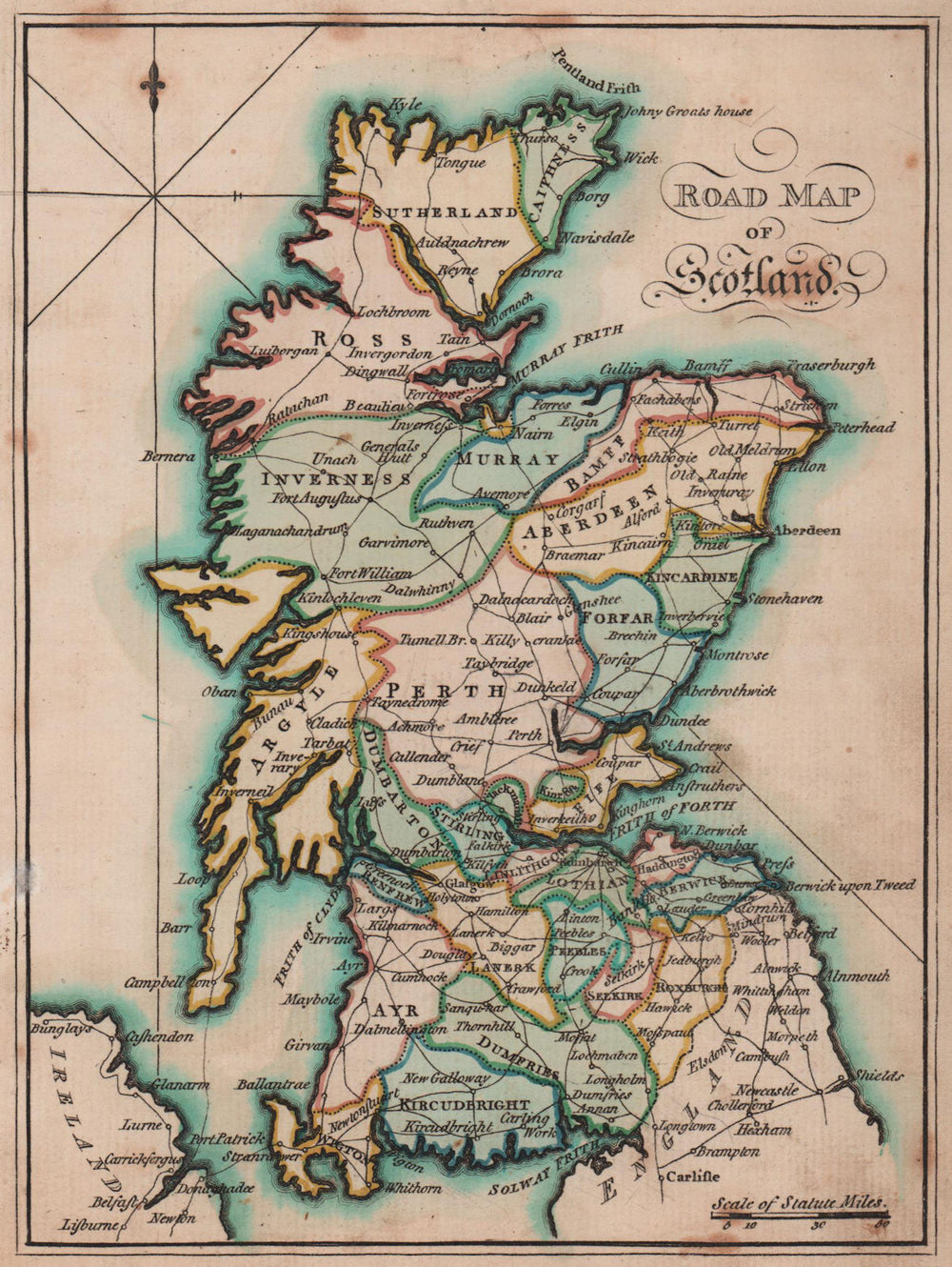 Road map of Scotland. SAYER / ARMSTRONG 1787 old antique plan chart