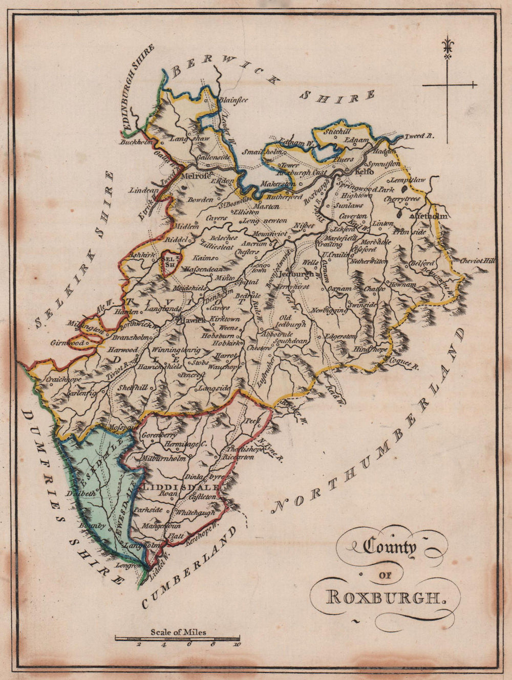 County of Roxburgh. Roxburghshire. SAYER / ARMSTRONG 1787 old antique map