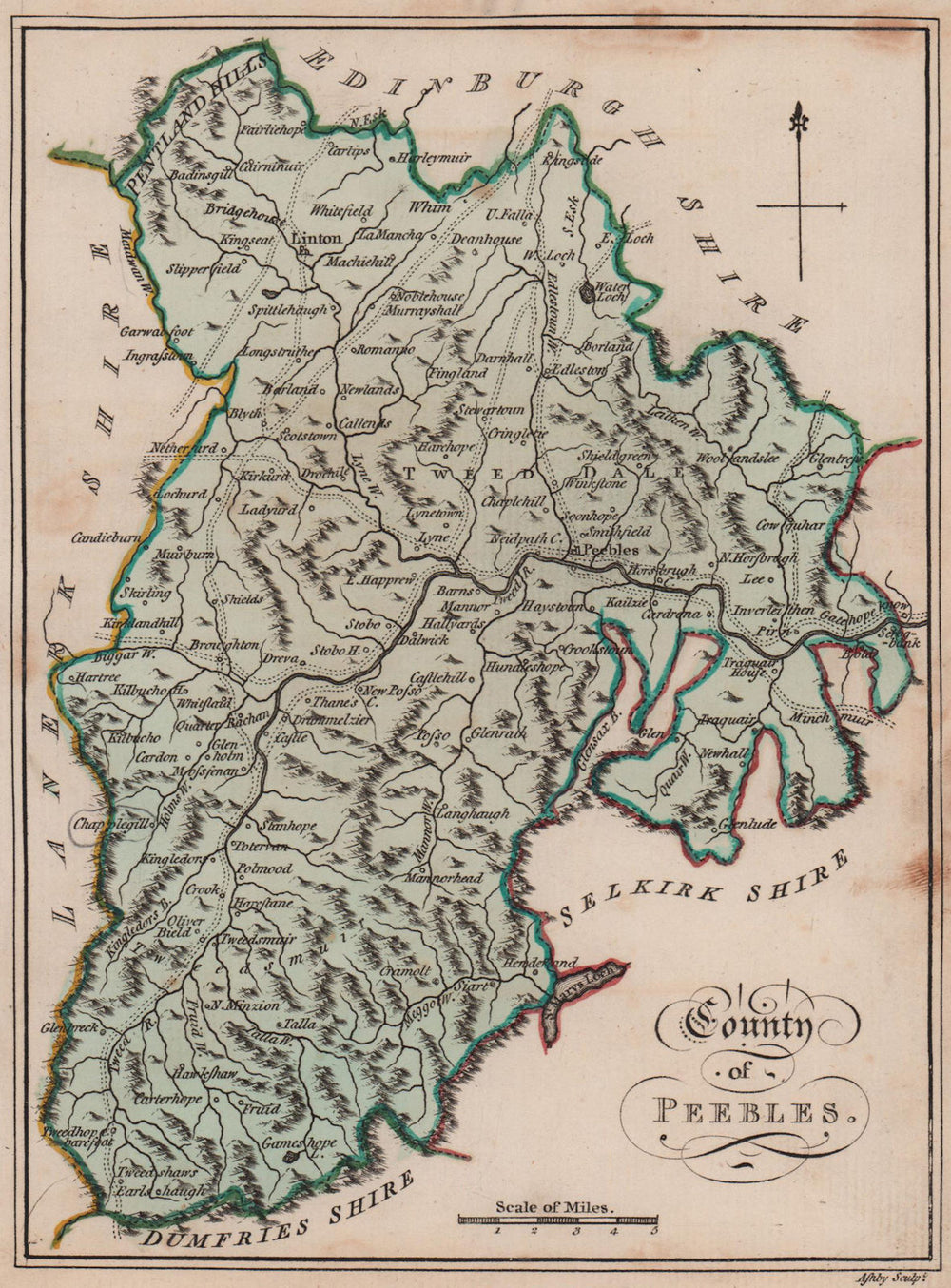 County of Peebles. Peebleshire. SAYER / ARMSTRONG 1787 old antique map chart