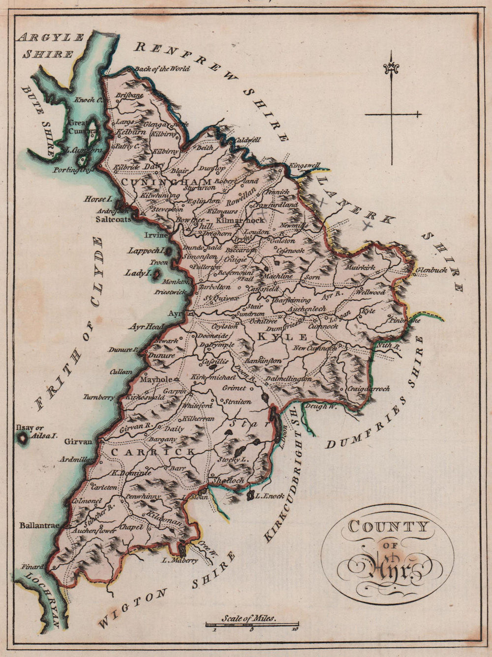 County of Ayr. Ayrshire. SAYER / ARMSTRONG 1787 old antique map plan chart