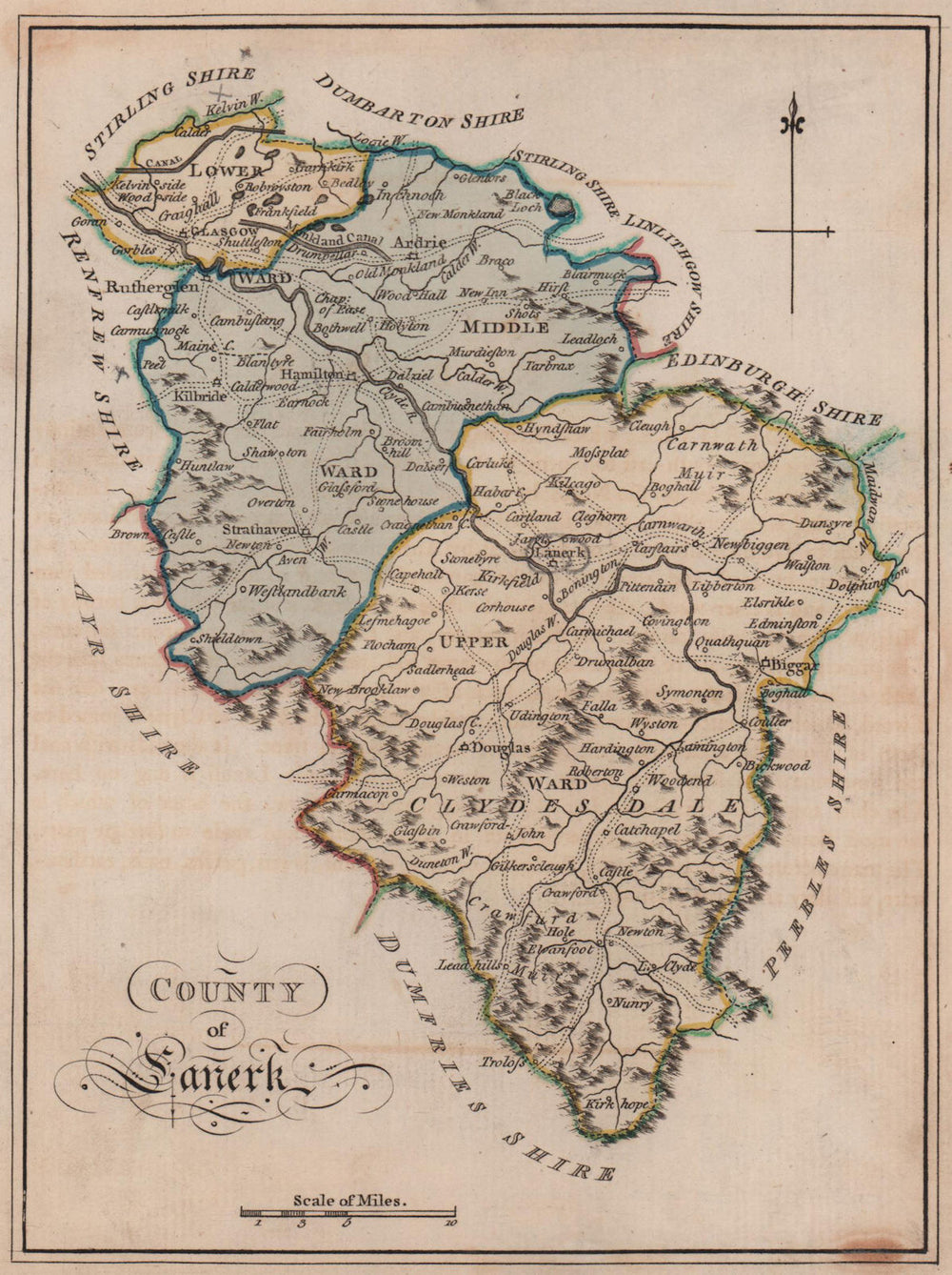 County of Lanerk. Lanarkshire. SAYER / ARMSTRONG 1787 old antique map chart