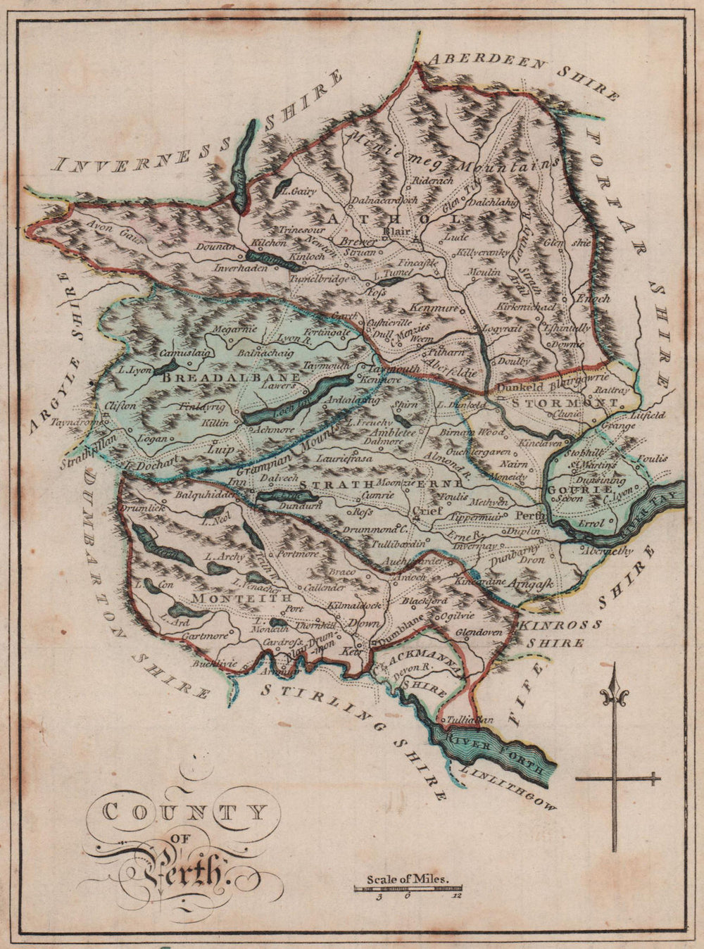 County of Perth. Perthshire. SAYER / ARMSTRONG 1787 old antique map plan chart