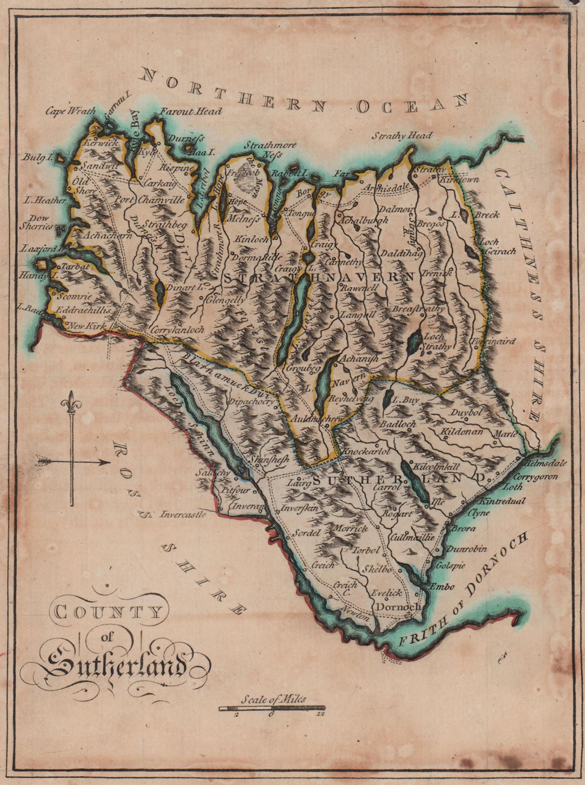 County of Sutherland. SAYER / ARMSTRONG 1787 old antique map plan chart ...