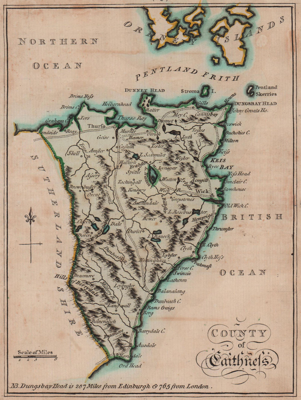 County of Caithness. Caithness. SAYER / ARMSTRONG 1787 old antique map chart